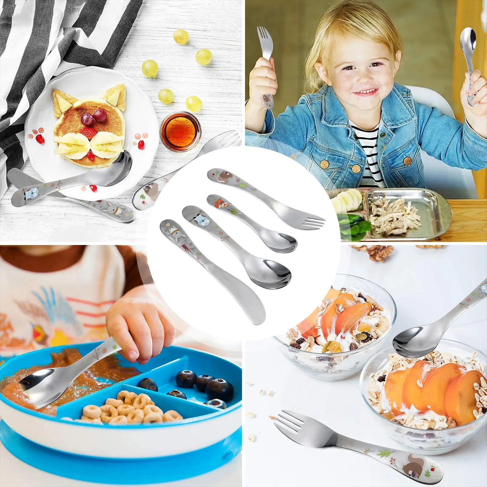 

1/4Pcs Kids Cutlery Stainless Steel Flatware Children Kitchen Utensil Western-Style Cutlery, Fork And Spoon For Children