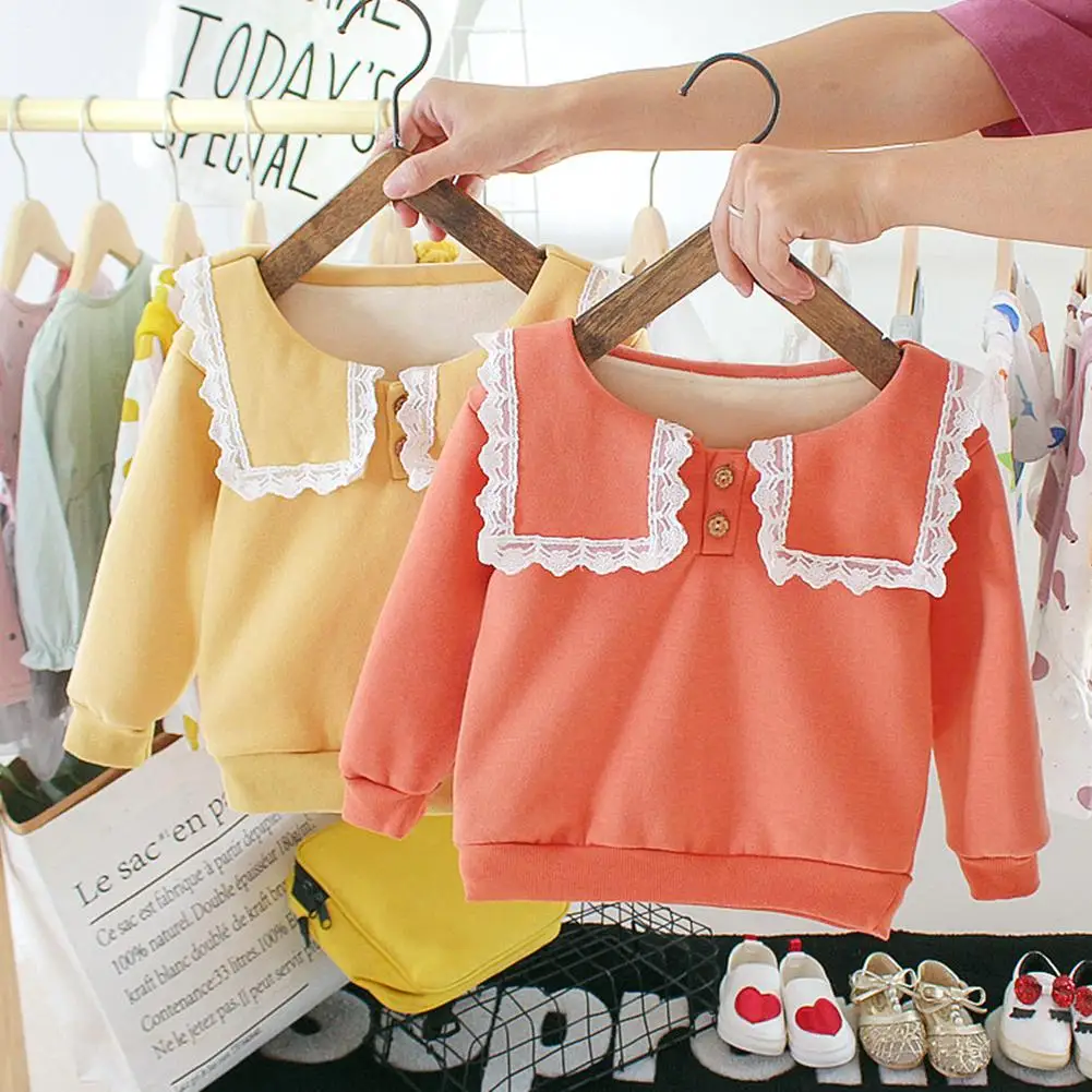 

Baby Girl Kids Sweatershirt Cotton Warm Long-Sleeves Spring Korean Lovely Clothes Cotton Buttons Fleece Thicken Tops