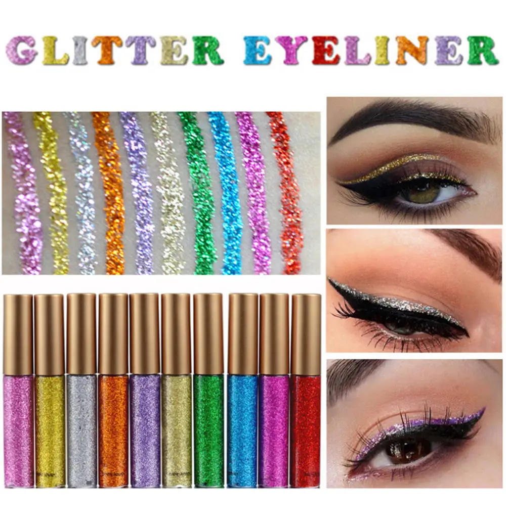 

10 Colors Waterproof Shimmer High Pigmented Silver Gold Metallic Eyeliner Liquid Waterproof Easy To Wear Make Up Matte Tool