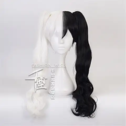 Аниме Danganronpa парик Монокума Косплей Костюм Dangan Ronpa Женщины Длинные белые черные синтетические волосы парики для вечеринок на Хэллоуин