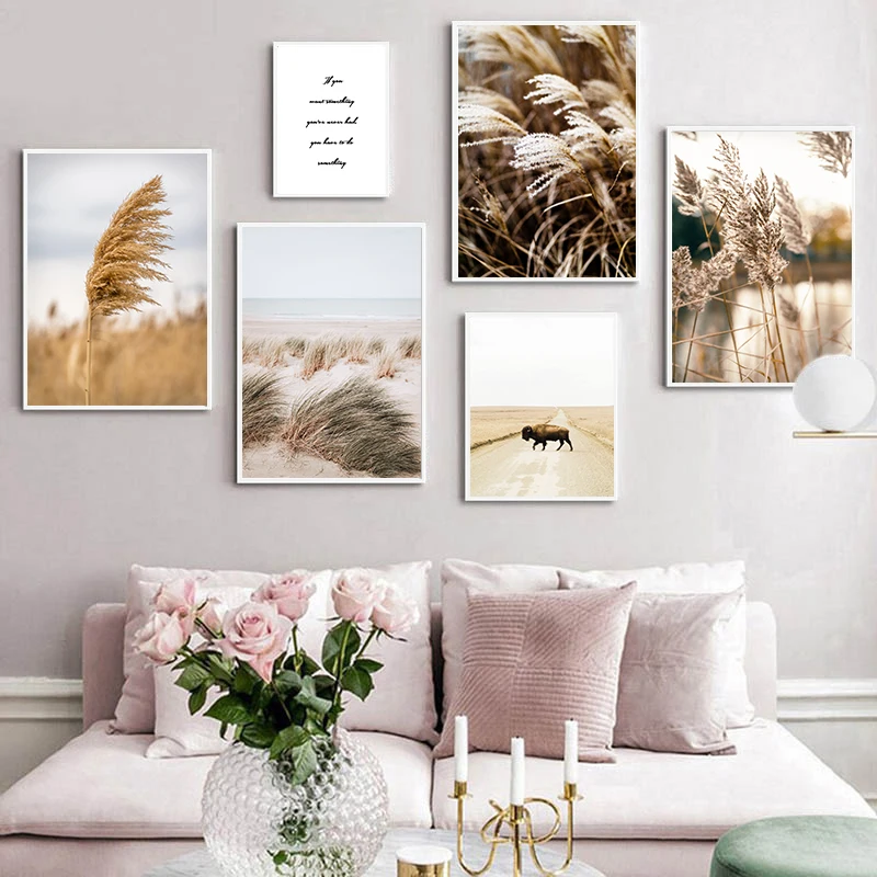 

Скандинавский природный пейзаж, живопись на холсте, трава, животные, язычковый цветок, настенный плакат, современная картина, Декор для дома