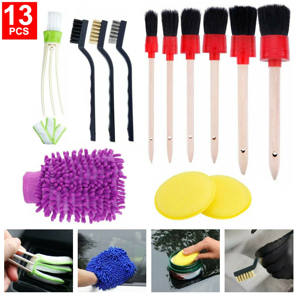 

13pcs Car Detailing Brush Set Kit Boar Hair Vehicle Auto Interior For Wheel Clean Auto Care Cleaning Tools Car Maintenance