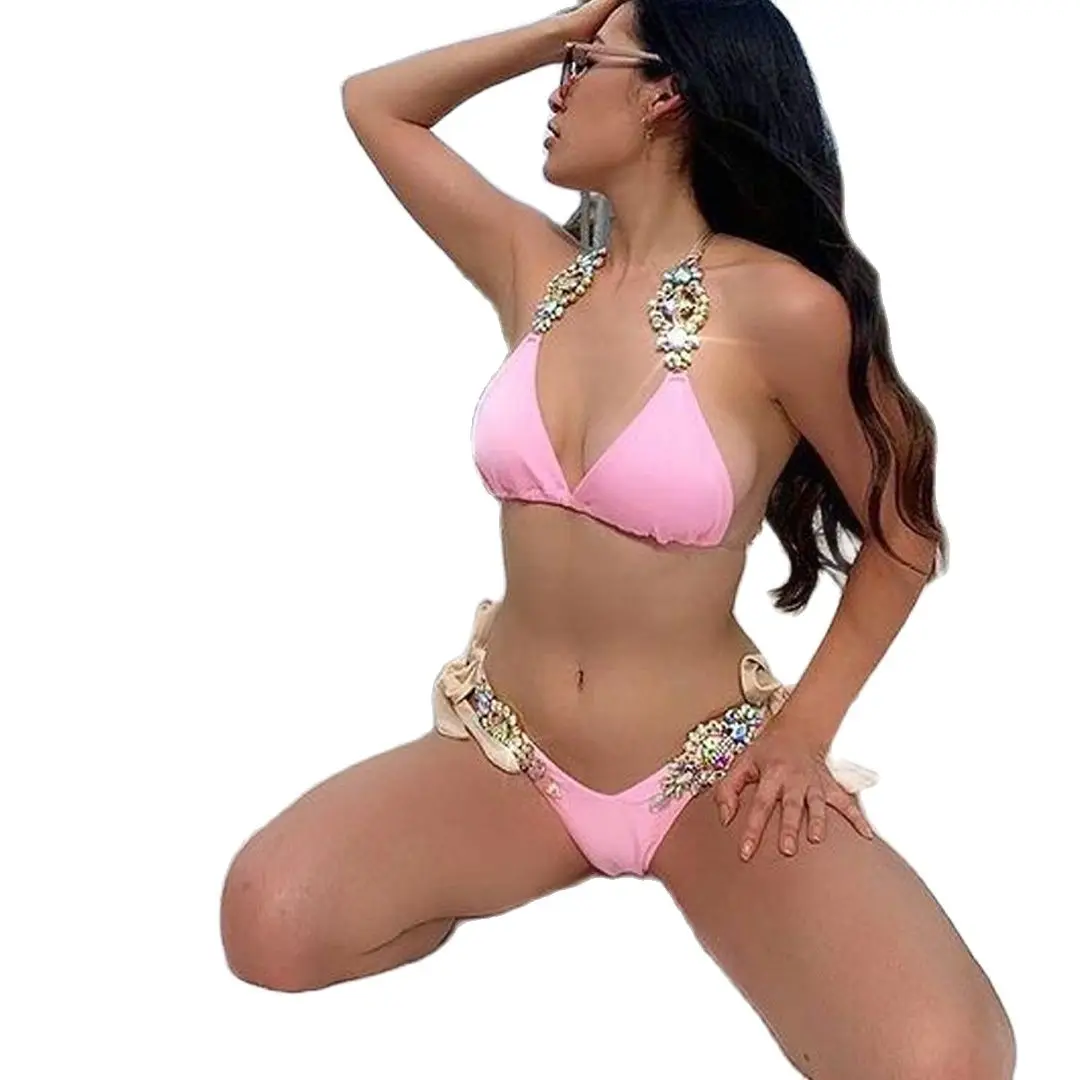 2021 Rhinestone Swimsuit Women Bikinis Crystal Diamond Bikini Set Metal Chain Swimwear female Luxury Aristocratic Swimming Suit