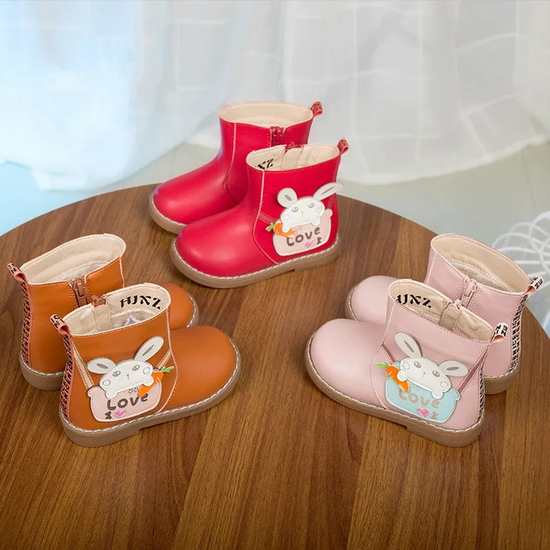Autumn Winter Kids Shoes Side Zipper Princess Girls Boots Cute Cartoon Rabbit Short Children Martin Baby Botas | Детская одежда и
