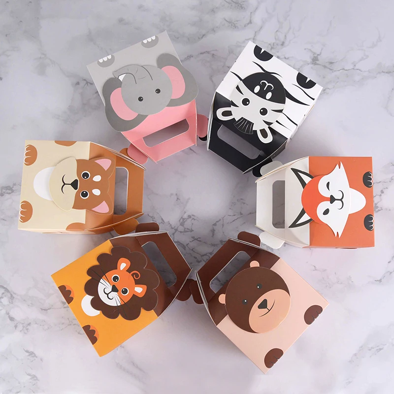 

5Pcs Jungle Safari Zoo Animal Cardboard Favor Treat Boxes Birthday Party Decor Gift Box Baby Shower Supplies