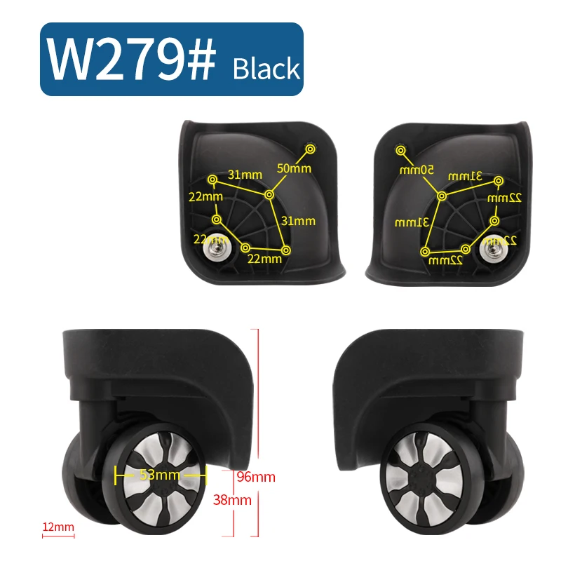 W279(2 Wheels)Black Чемодан Замена колеса ремонт фитинг чемодан тяга коробка оборудование Замена аксессуары 360 Универсальные ролики - Цвет: W279(2 Wheels)Black