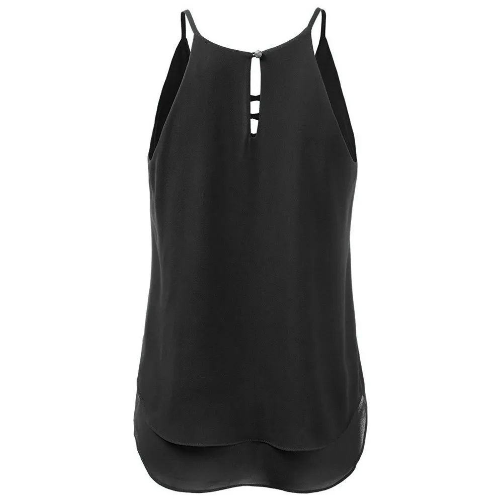 Plus Size Vest Sleeveless Summer Women Back Cross Chiffon Vest Tank Top Haut femme Loose Beach Tops Colete Feminino N4