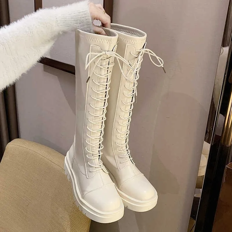 

Fashion Cross Straps Long Women's Thick-soled Knee High Boots Winter Plush Warmth Motorcycle Round Toe Ytmtloy Botines De Mujer