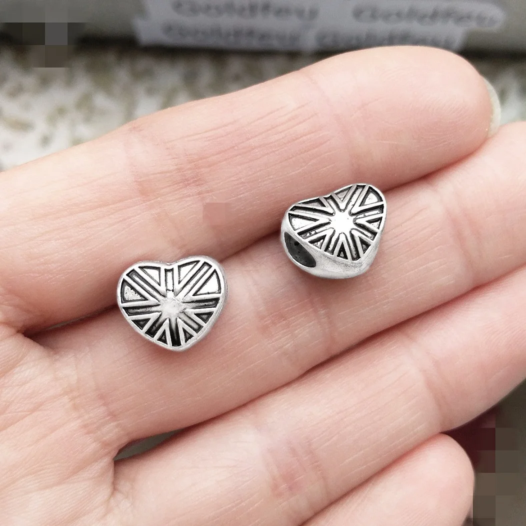 

Бусины в форме сердца, ювелирные изделия, британский флаг, гравировка, 11 мм, аксессуары «сделай сам» для рукоделия, ретро, серебристый, метал...