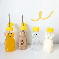 lovely cartoon bear straw cup water bottle with lid leakproof home travel couples children festival gift 250ml