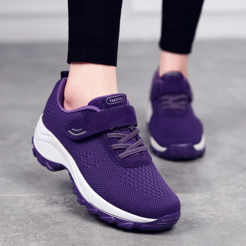 Women Running Shoes Height Increase Platform Sneakers Lace Up Anti-slip Light Fitness Shoes Comfort Gym Shoes
