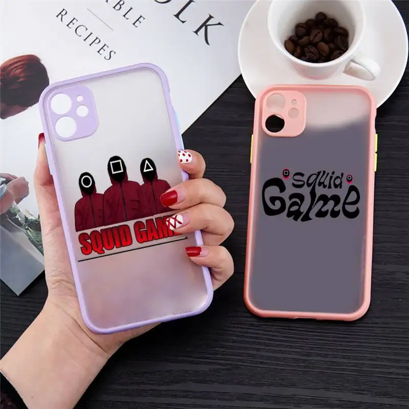 

Squid Game Phone Case For iPhone 12 11 Mini Pro XR XS Max 7 8 Plus X Matte transparent Pink Back Cover