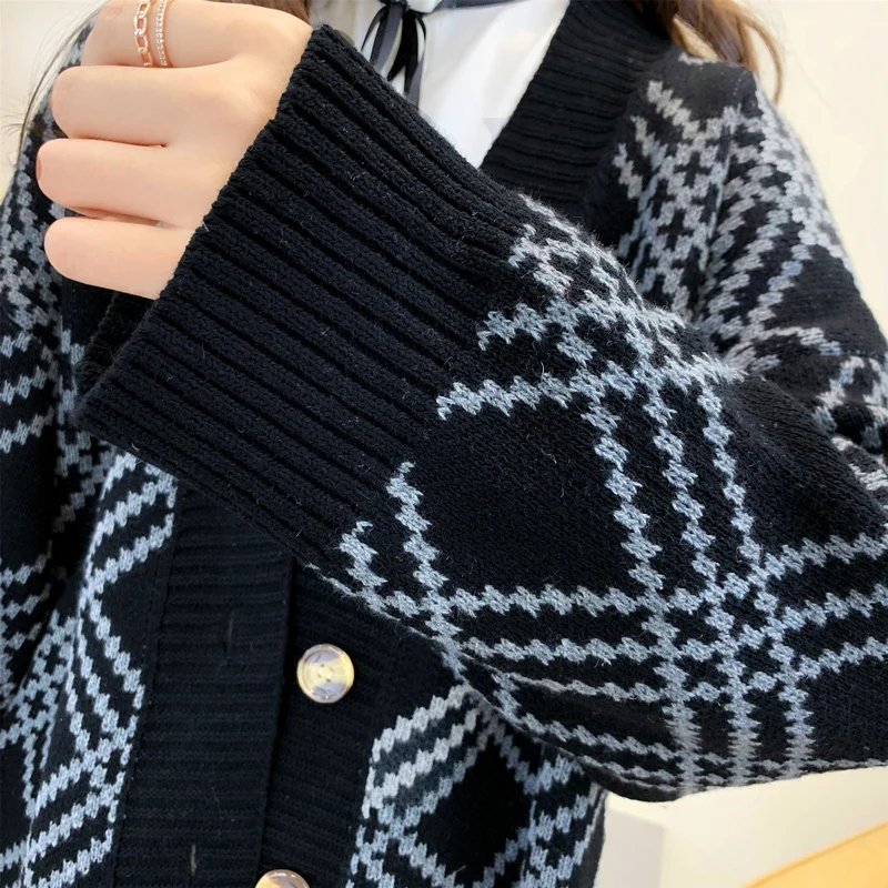 

Women Knitted Cardigan Sweater Fashion Autumn Winter Long Sleeve Loose Coat Casual Single Breasted Thick V Neck Female Jacket