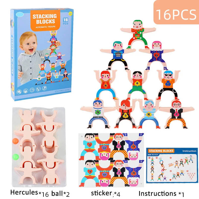 

14pcs Wooden Hercules Balance Blocks Children Stacking High Blocks Toys educational balance Hercules Educational Toys