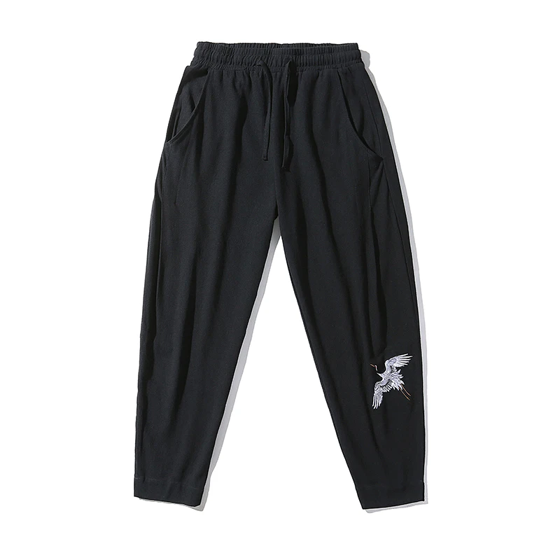 

Chinese Style Mens Vintage Wide Leg Pants Male 2021 Oversize Loose Embroidery Trousers Men Spring New Elastic Harem Pants