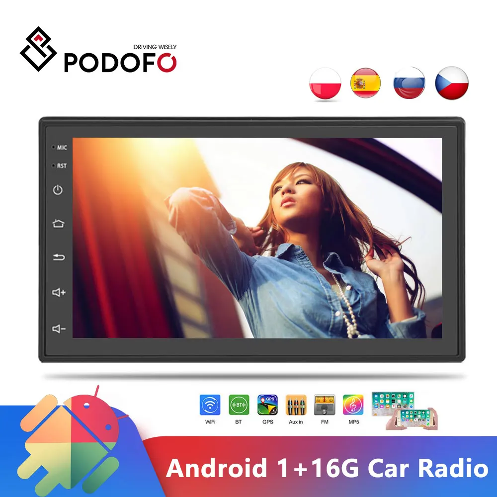 Podofo 2 Din автомагнитола Android универсальный gps навигация Bluetooth Wifi Автомобильный