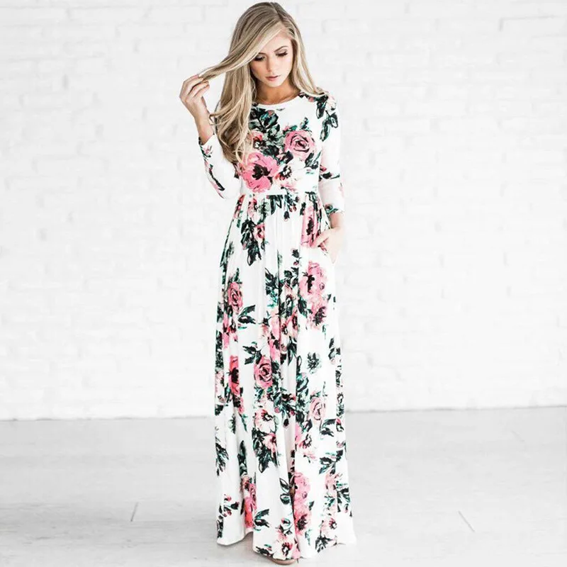 

2021 Spring Pop Flower Long Sleeve Print European and American Swing Long Dress 1188 Dresses