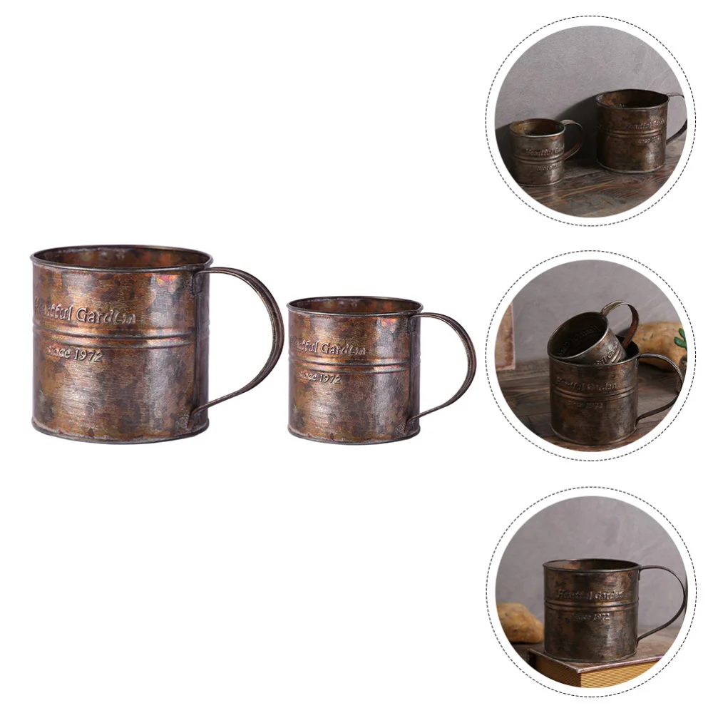 

2Pcs Vintage Style Flower Pot Rustic Metal Pot Garden Decoration Flower Bucket