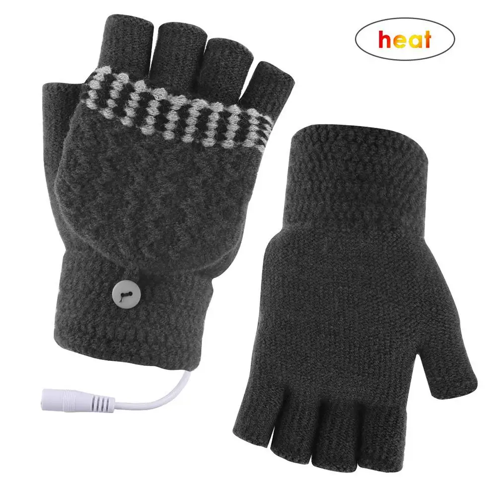 

Electric USB Heated Gloves Winter Thermal Half-finger With Full-finger Cover Rechargeable For Outdoor Bike Cycling Indoor Office
