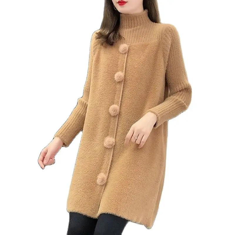 

New Imitate Mink Fleece Thicken Women Sweater Autumn Winter Hedging Ladies Knitting Shirt Mid-Long All-Match Female Base Shirt