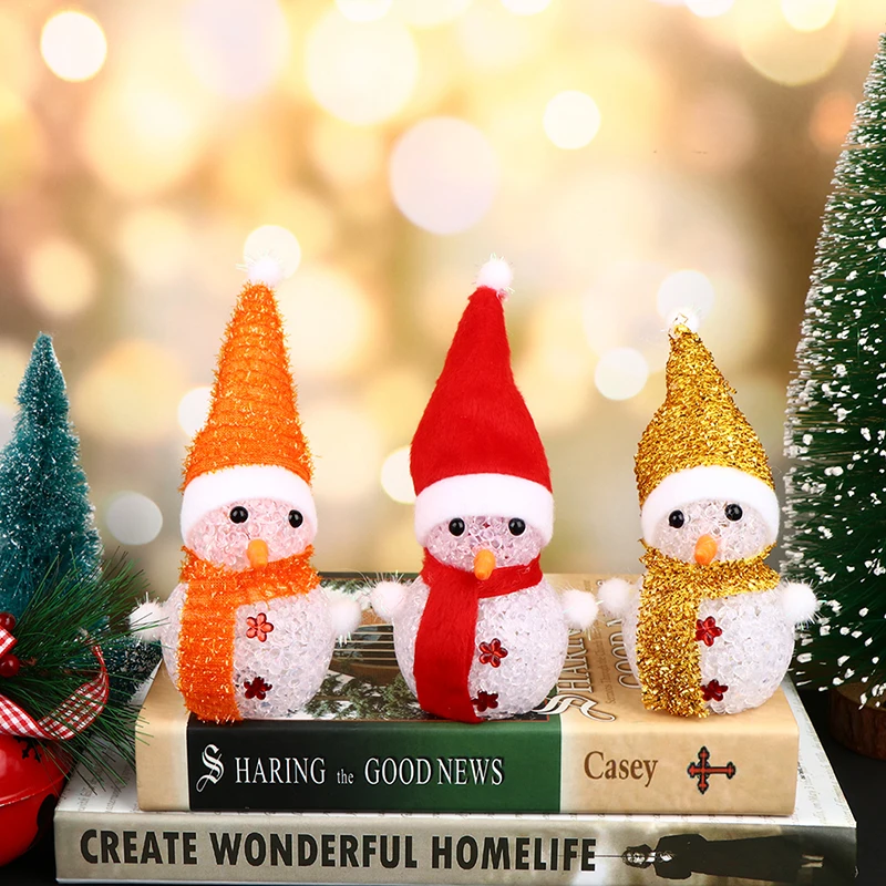 

1 Pc Led Luminous Christmas Snowman Christmas Doll Ornaments Crystal Lamp Nightlight