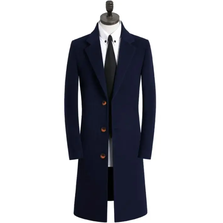 

Blue woolen coat men trench coats long sleeves overcoat mens cashmere coat Single-breasted 9XL casaco masculino inverno england