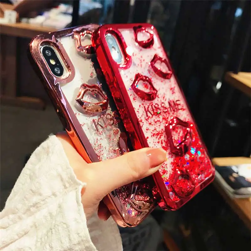 Чехол зыбучие пески с динамической жидкостью 3D Поцелуй меня для iPhone X 8 Xs Max Xr