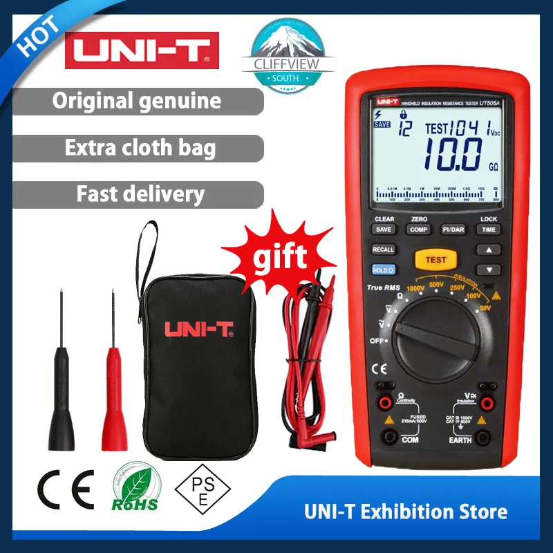

UNI-T UT505A 1000V Digital Handheld True RMS Megger Insulation Resistance Meter Tester Multimeter Ohm Voltmeter Megohmmeter