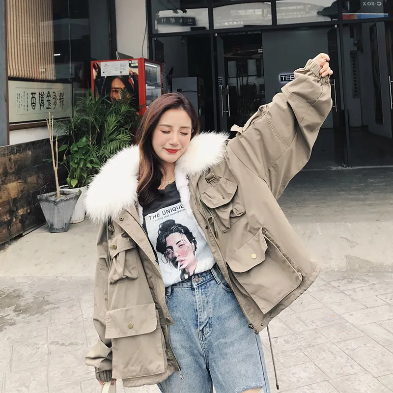 Бесплатная доставка * 2019 тканевое пальто пуховик из меха кролика Рекс куртка с