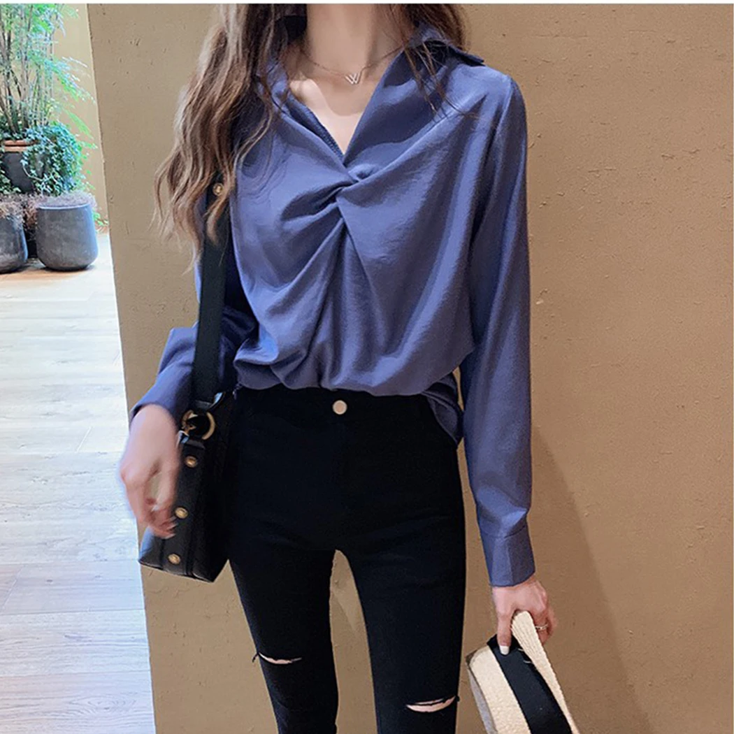 Элегантные женские 2019 Новые повседневные уличные Однотонные блузки модные витые