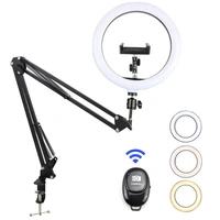 Dimmable LED Selfie Ring Light With Desk Long Arm Holder Camera Phone USB ring lamp Photography Light With Remote Control