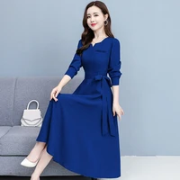 new long sleeved ladies solid color cotton and linen dress 2021 spring and autumn temperament slim long dress office