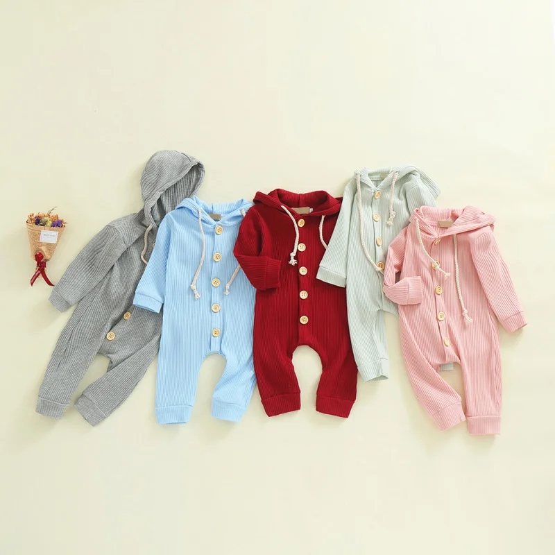Осенне зимняя одежда для новорожденных Комбинезон с капюшоном и длинными