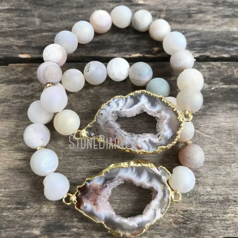 BM16198 Druzy Geode Natural Beaded Stretch Bracelet Power Bead Healing Crystal Round Beads Bracelets Jewelry