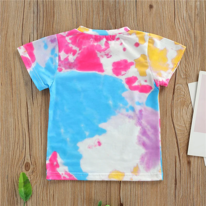 

6Months-5Years Baby Boys Girls Cotton T-shirt,Children Kids Random Dyeing Letter Printing Short Sleeve O-Neck Top Casual Clothes