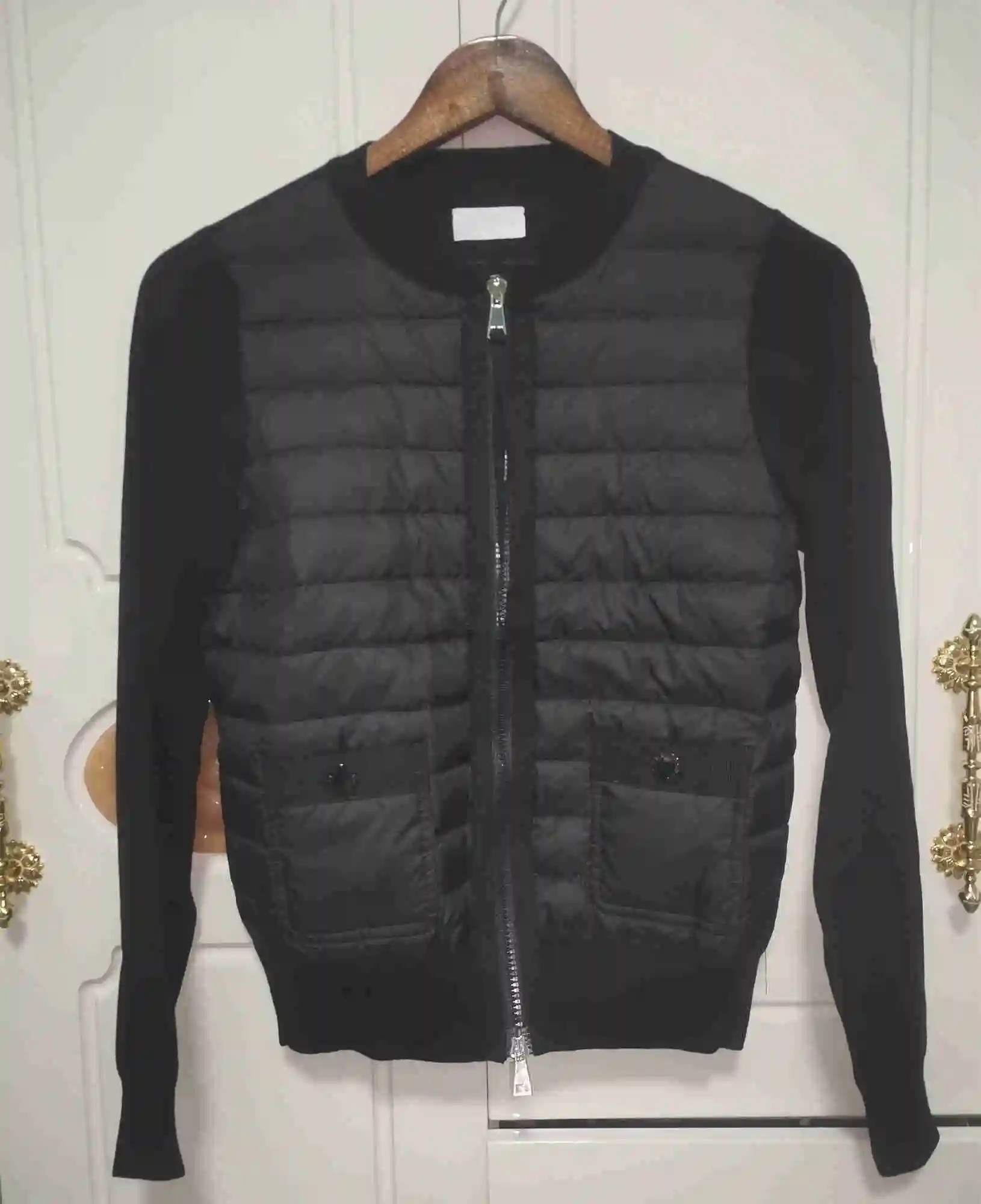 

down light knit women winter jacket ladies Long sleeve Patchwork Knitted Zipper Down Jacket black and white Size 1-3