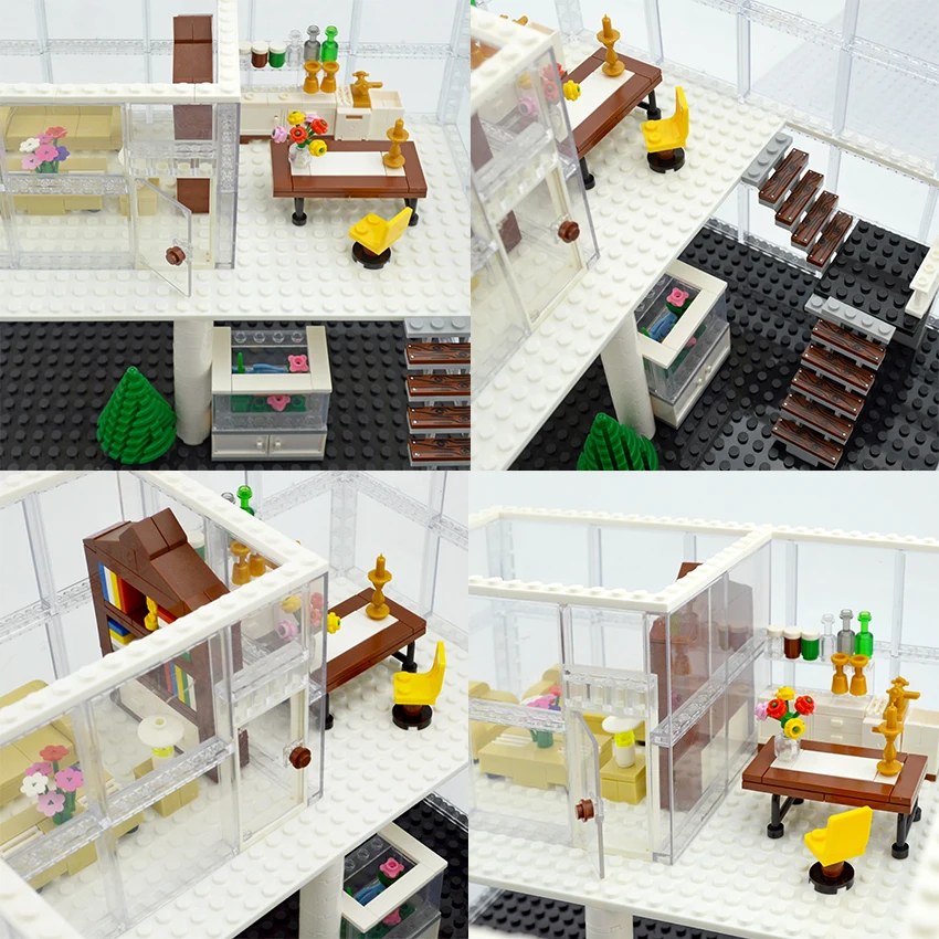 

MOC City Glass House Building Blocks Compatible with Classic Furniture Bricks 2 Floors Baseplates Creator Friends Toys for Kids