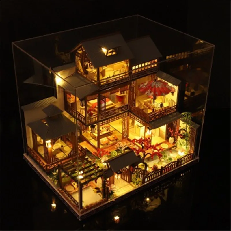newest diy wooden dollhouse japanese architecture doll houses mininatures with furniture toys for children friend birthday gift free global shipping