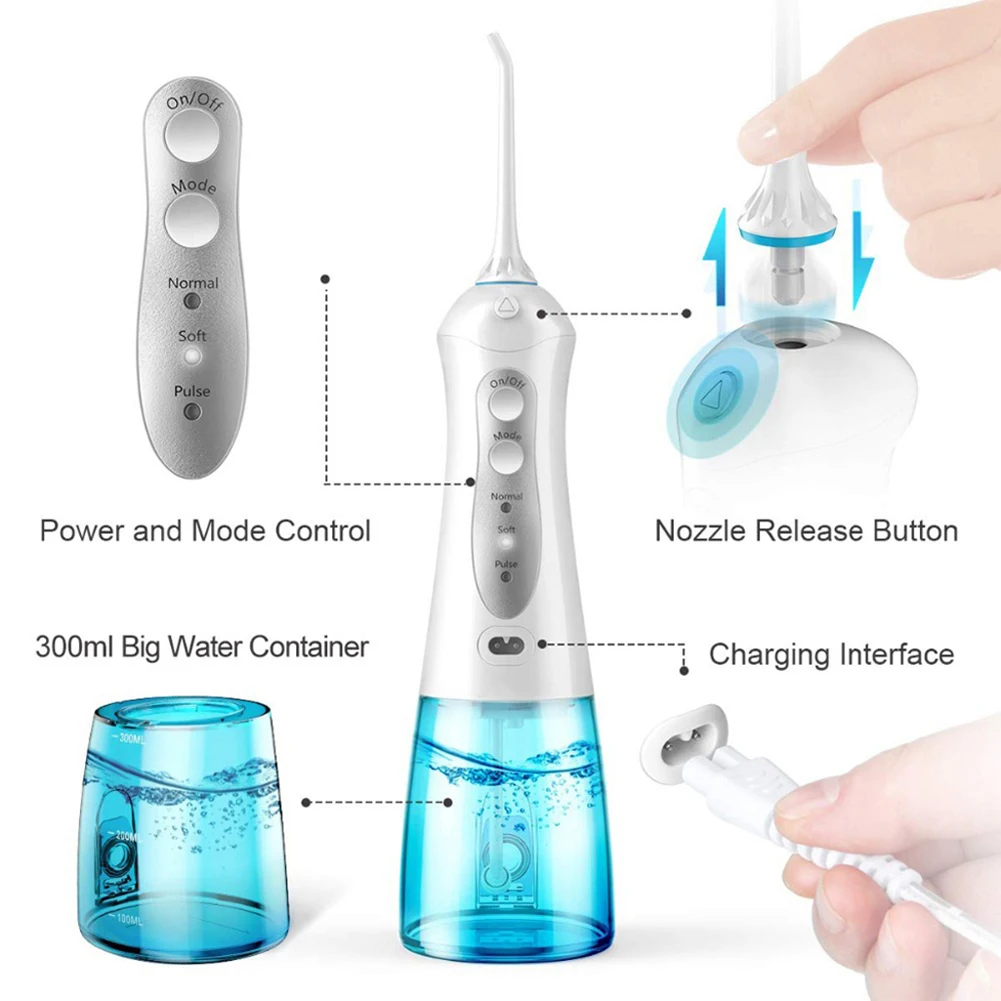 

USB Pro Teeth Cleaner Ergonomic Handle Safe Dental Plaque Removal Water Pulse Flosser Dental Jet Teeth Cleaner