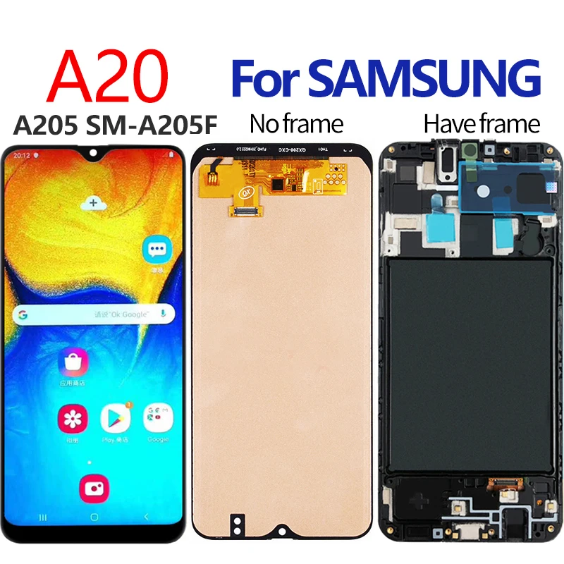 Для Samsung Galaxy A20 A205 ЖК дисплей с цифровым преобразователем сенсорного ввода рамкой