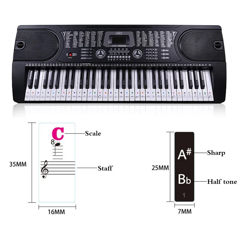 

37/49/54/61/88 Key Transparent Piano Sticker Piano Keyboard Sticker Removable Electronic Keyboard Piano Sticker Beginners
