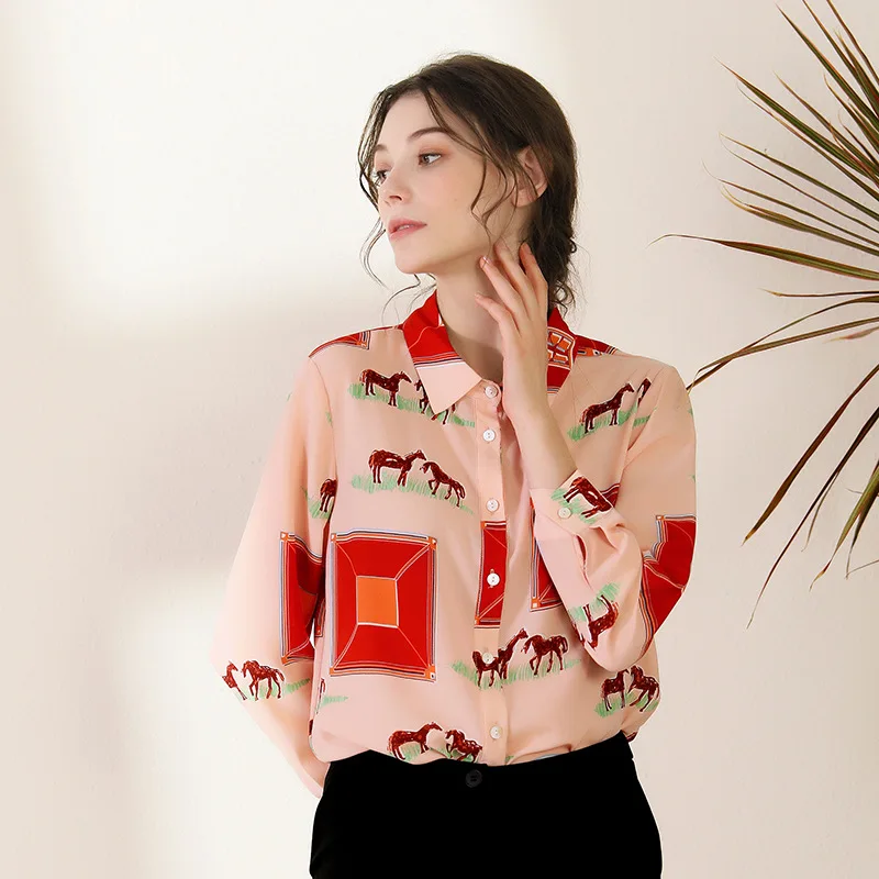 

Spring Long Sleeve Blouse Ladies Tops Printed Shirt Office Lady Women Shirt Vacation Tops Shirts Feminine Noble Vintage Blouse