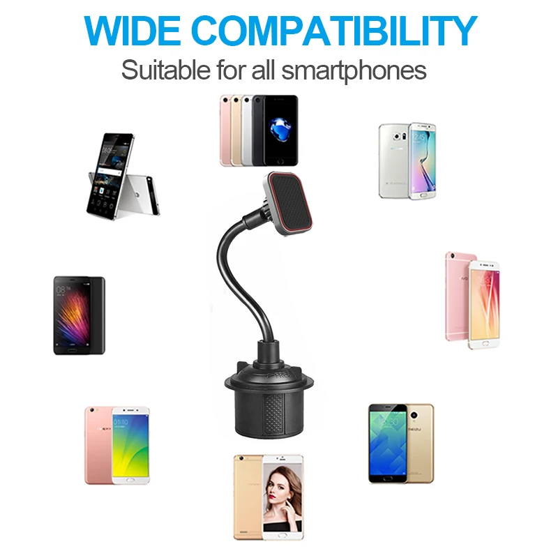 Univerola Car Cup Holder Phone Mount with Longer Neck 360 Rotation Cradle for iPhone XS Adjustable Cup Holder Phone Mount  Stand