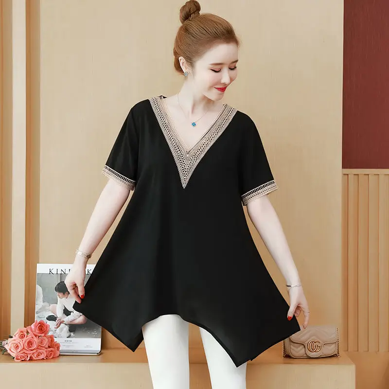 Новинка 2022 женская летняя блузка с коротким рукавом черная шифоновая рубашка