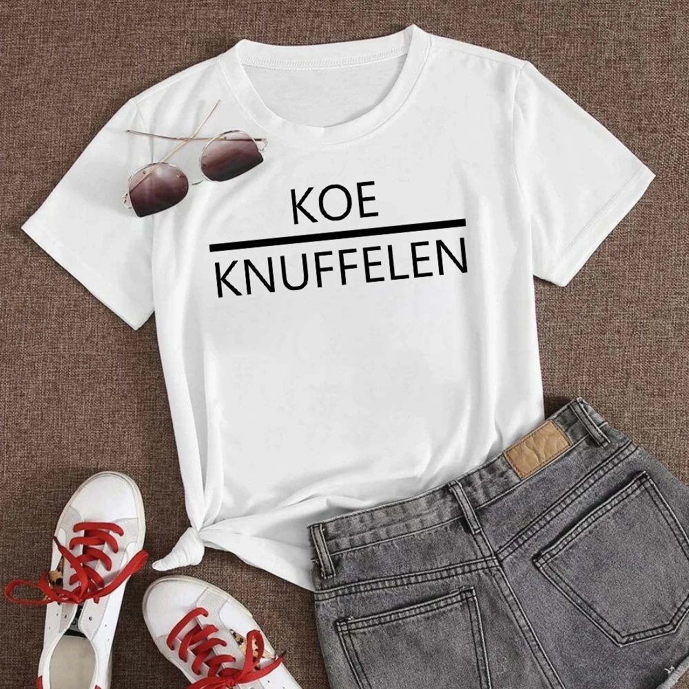 

Koe Knuffelen Minimalism White Women T Shirt Hug The Cow T-short Short Sleeve Oversize Personality High Quality American Top