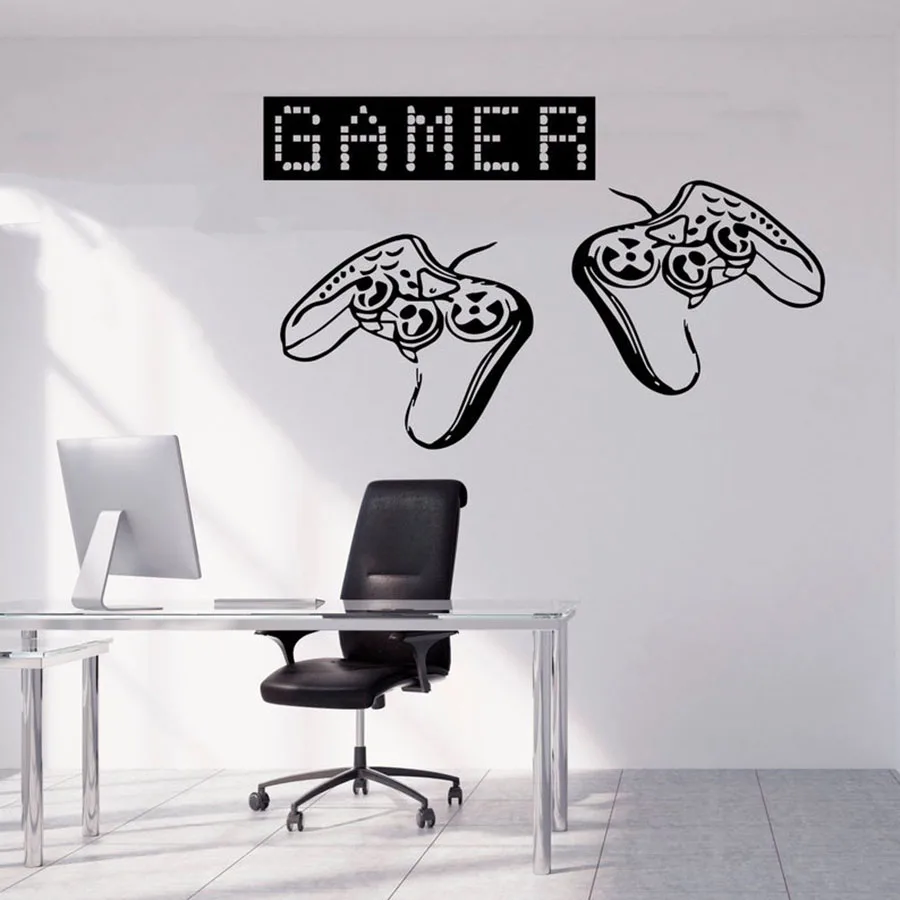 

Gamer Wall Decal Game Controller Pixel Personalized Vinyl Wall Sticker for Kids Boys Bedroom Teen Room Playroom Home Decor S897