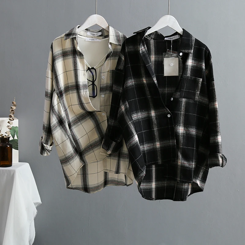 Блузка женская в клетку 2020 хлопок шифоновая с длинным рукавом | Женская одежда