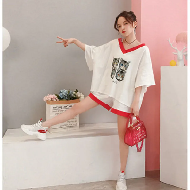 

New Pajamas Summer Fat Mm100Kg Loose Fat Size Set Short Pants Two Piece Household Women Pajamas Leisure Style Pajamas