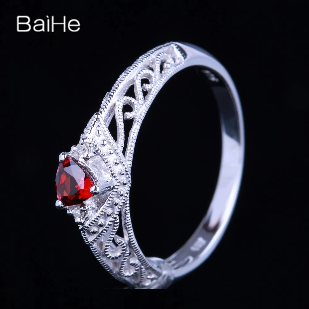 Кольцо BAIHE из белого золота с гранатом 14 к женское модное ювелирное изделие для