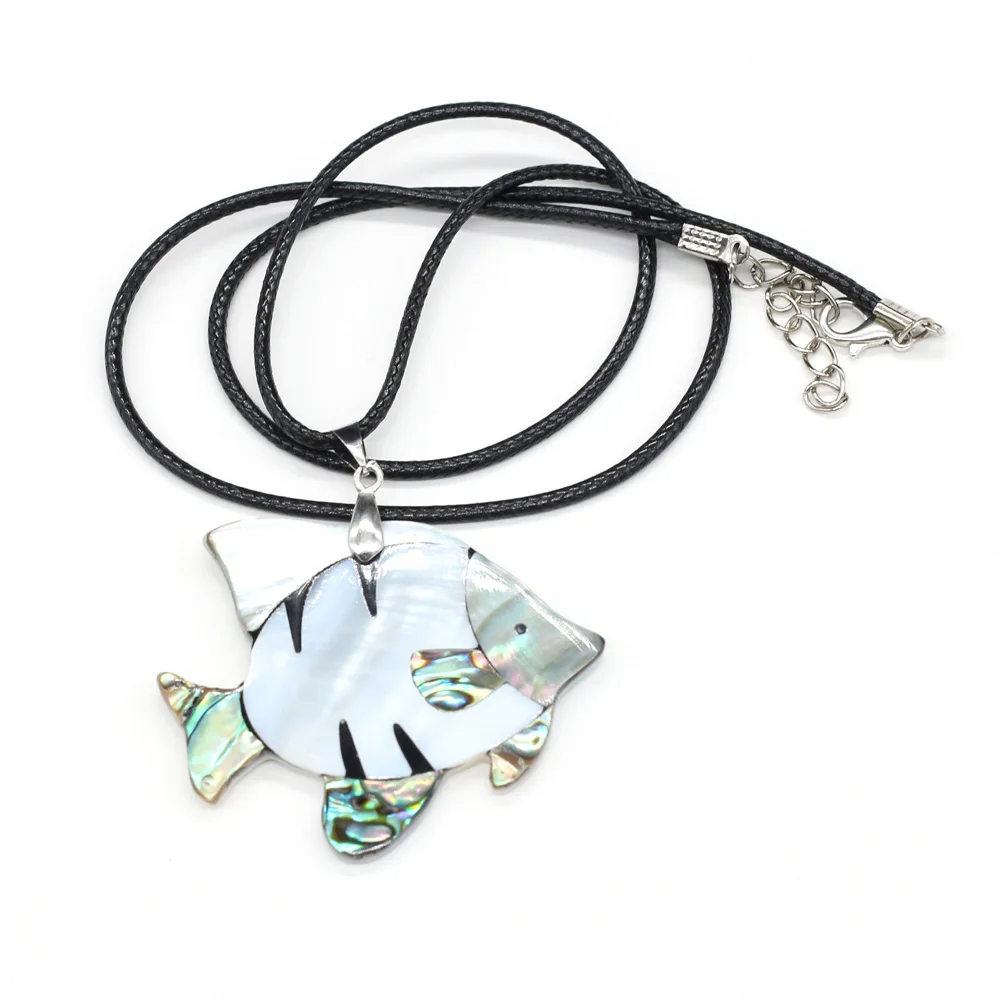 

Natural Fish Shape Shell Pendant Necklace for Women Men Choker Mother of Pearl Shell Leather Rope Chain Necklaces Jewelry Gifts